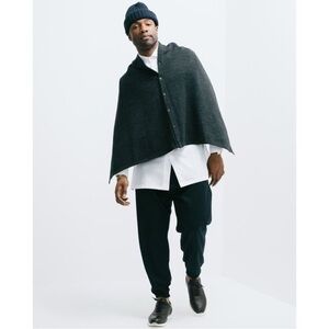 Engineered Garments Charcoal Gray Pinstriped Suiting Wool Button Cape Shawl